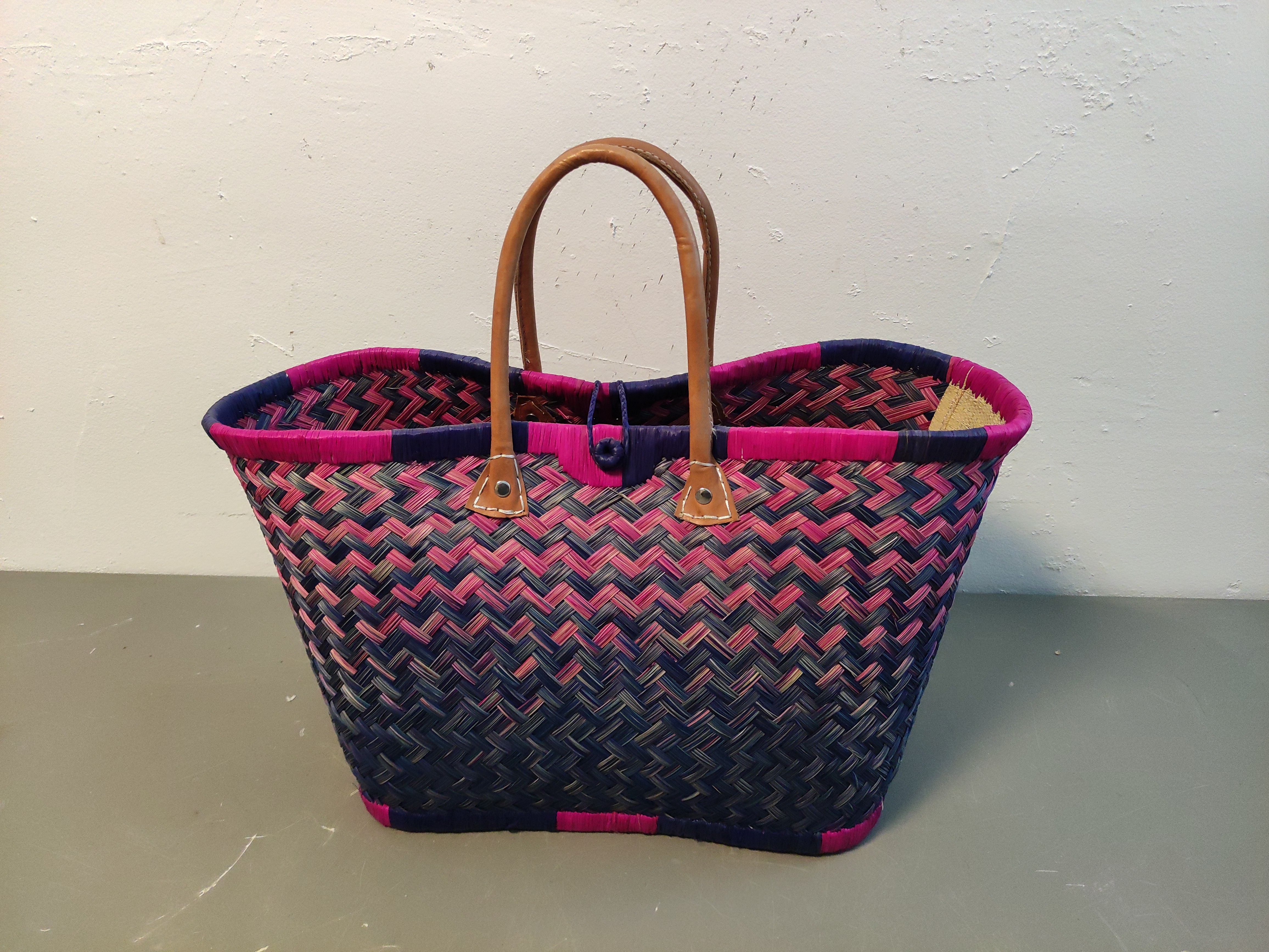 bolsa capazo madagascar africa paja cuero 29x48x30 t8u